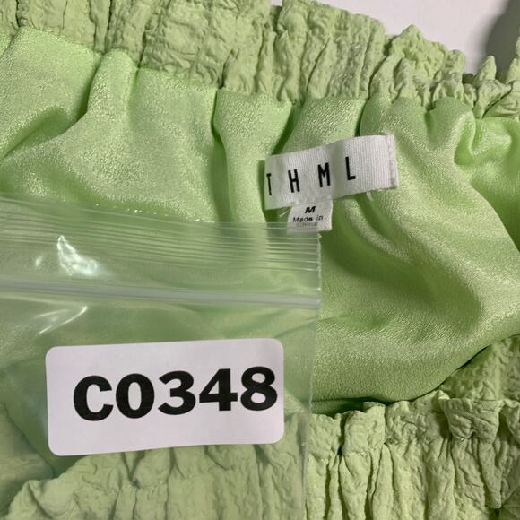 THML M Ruffle Smocked Babydoll Lime Green Seersucker Textured Dress Midi - Picture 3 of 8